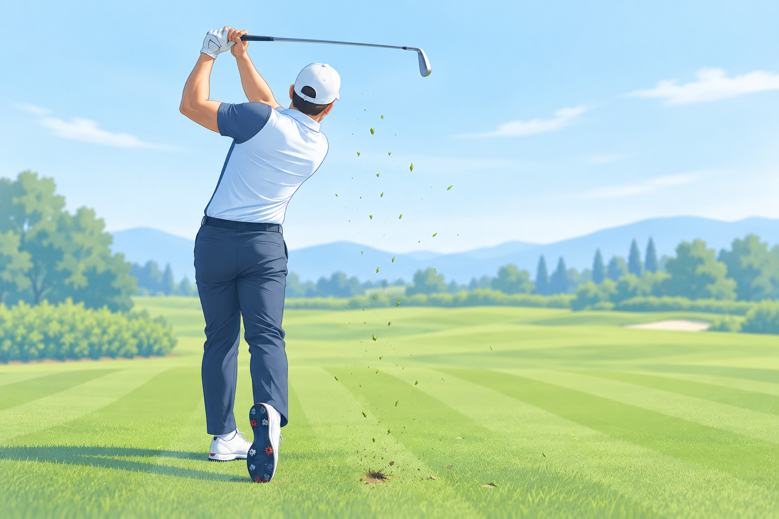 Golfeur réalisant un swing sollicitant l’épaule et les tendons de la coiffe des rotateurs