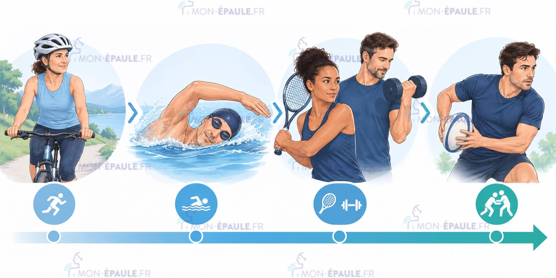 Reprise progressive du sport après une chirurgie de l’épaule, du vélo et de la natation aux sports plus sollicitants